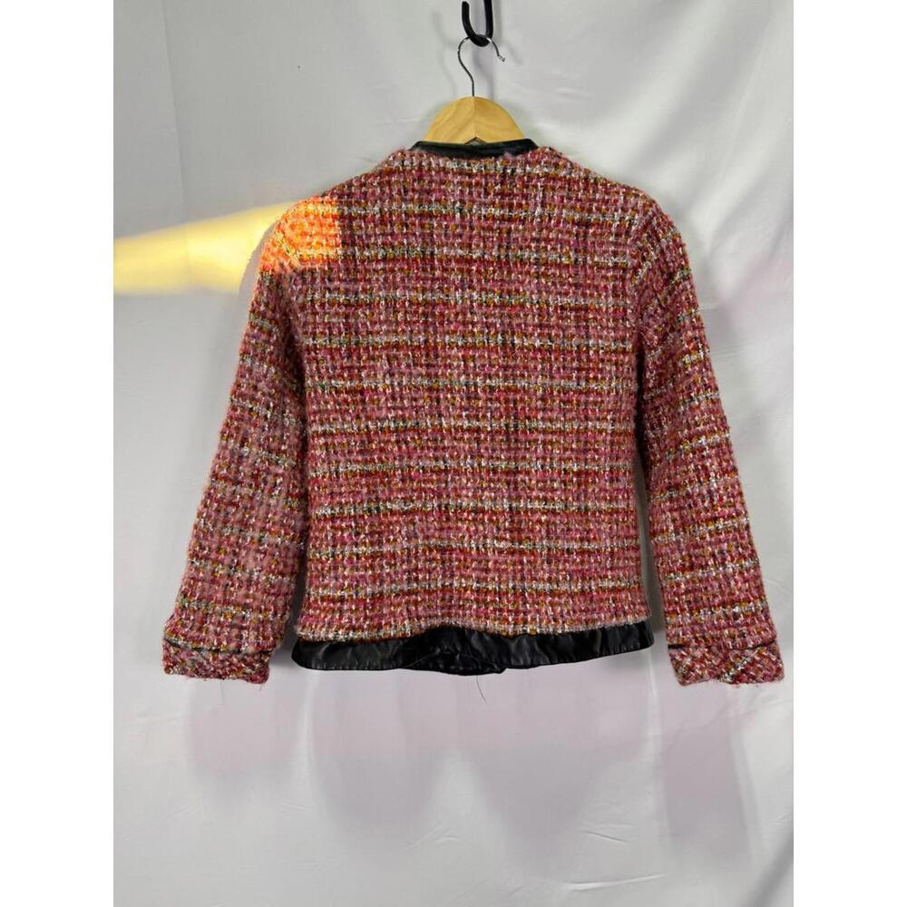 English Factory Multicolored Faux Leather Trim Tweed Jacket Sz S As Is Condition - Picture 5 of 7